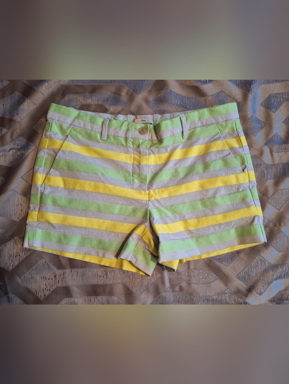 GAP Striped Yellow, Light Green & Gray Cotton Shorts. Sz 2